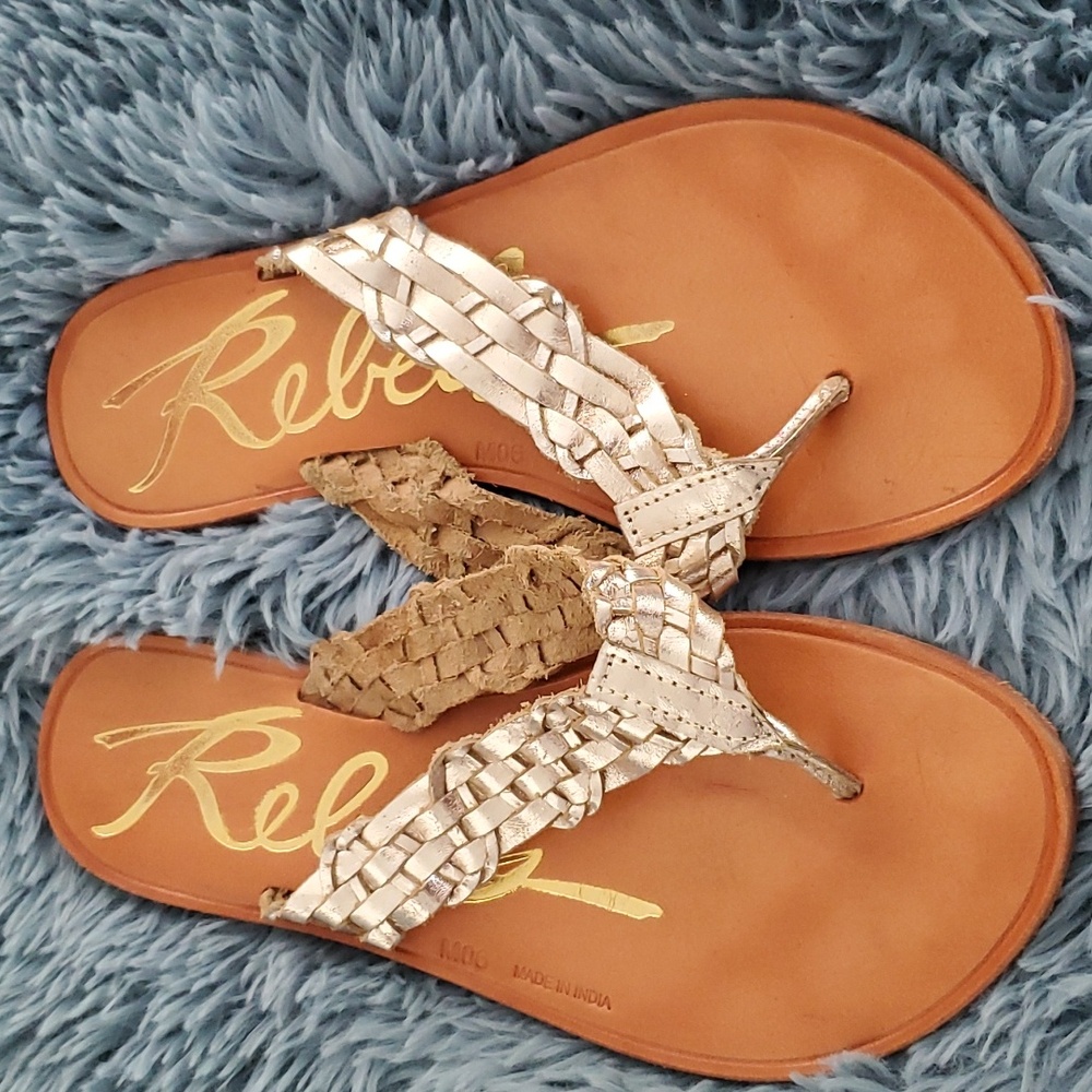 LEATHER WITH GOLD BRAIDED STRAP SANDALS 6